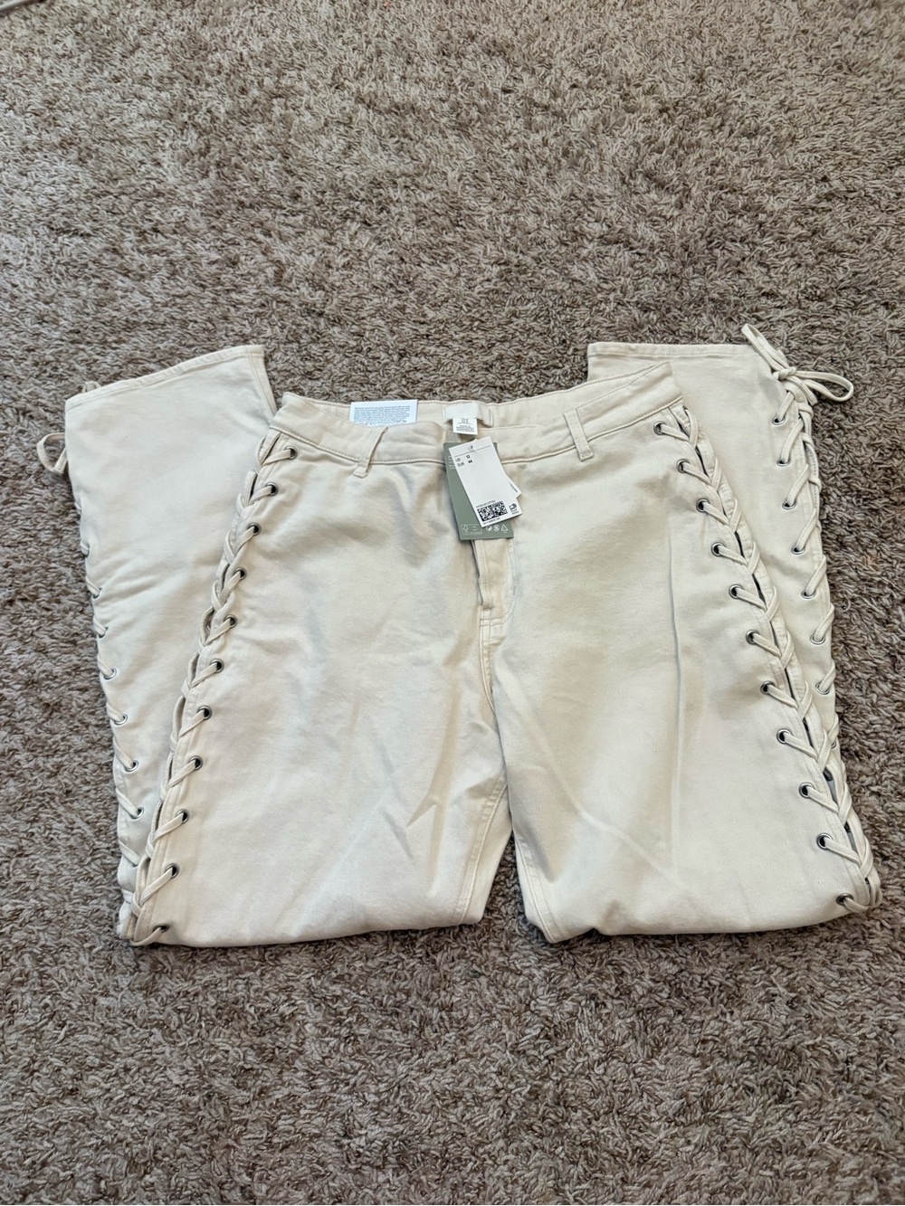 Lace-Up Side Detail Women's Pants — Cream